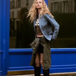 Zara Fitted Blue Plaid Shirt